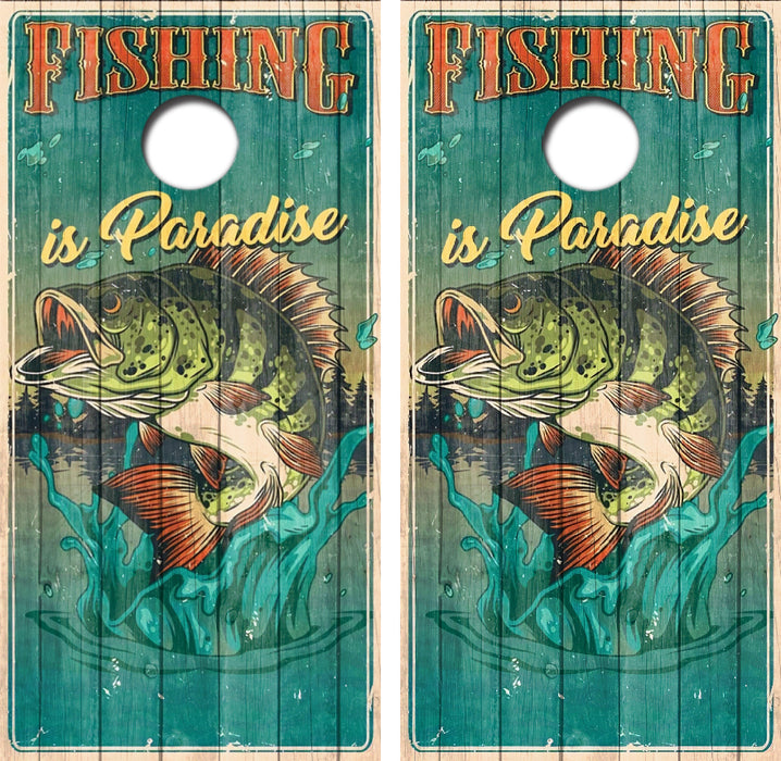 Fishing Is Paradise Cornhole Wrap Decal with Free Laminate Included