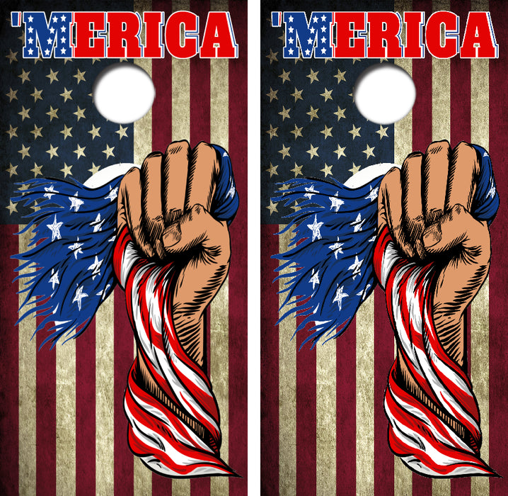 'Merica American Flag Cornhole Wrap Decal with Free Laminate Included
