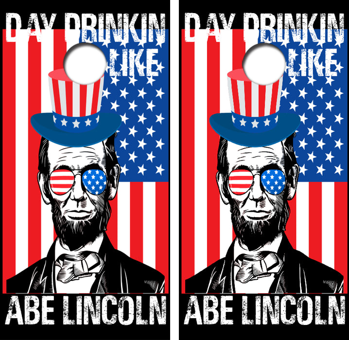 Day Drinkin Like Lincoln Cornhole Wrap Decal with Free Laminate Included