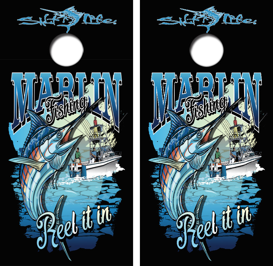 Marlin Fishing Reel It In Cornhole Wrap Decal with Free Laminate Included