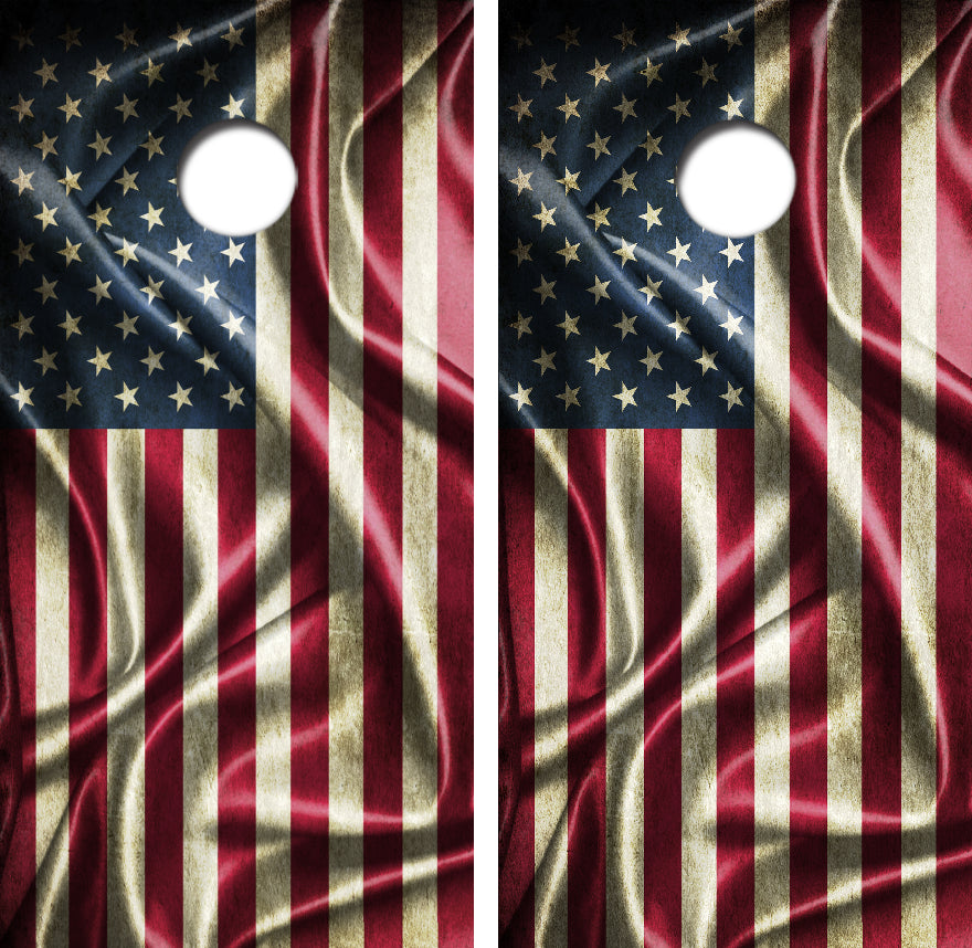 Wavy Grunge American Flag Cornhole Wrap Decal with Free Laminate Included
