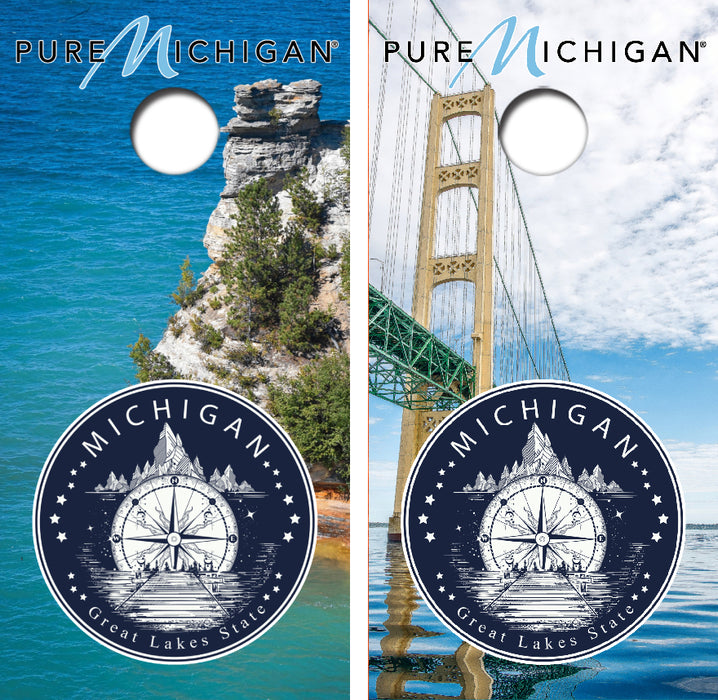 Pure Michigan Themed Cornhole Wrap Decal with Free Laminate Included