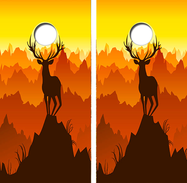 Deer Mountain Sunset Cornhole Wrap Decal with Free Laminate Included