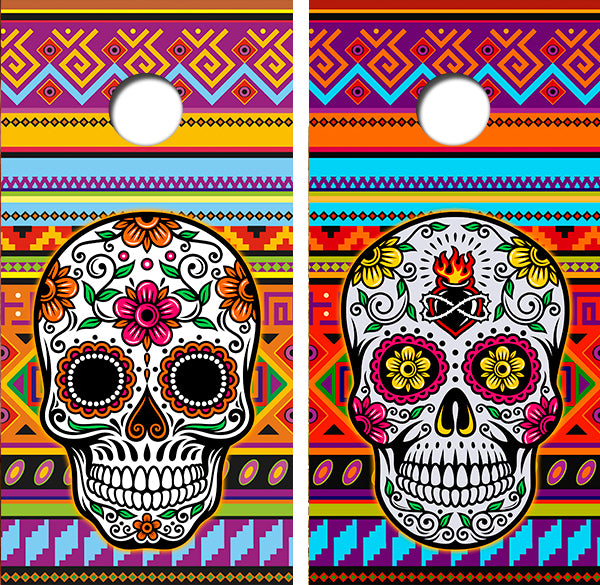 Mexican Skull Candy Cornhole Wrap Decal with Free Laminate Included