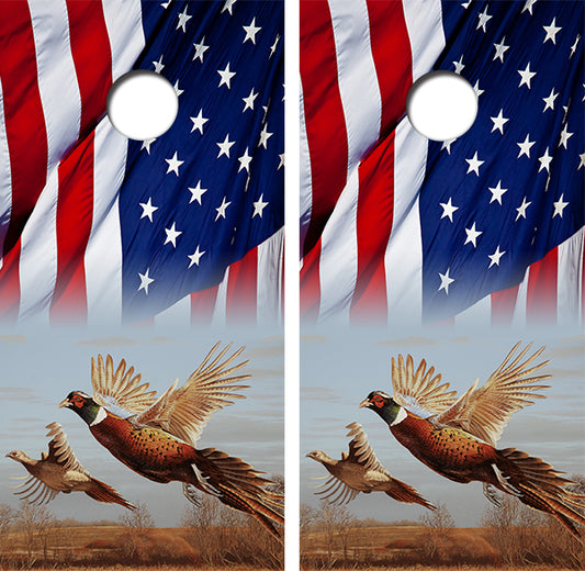 Pheasant American Flag Cornhole Wood Board Skin Wrap