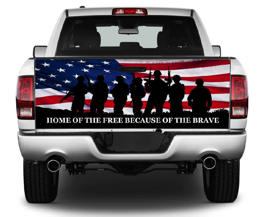 Home Of The Free Because Of The Brave Tailgate Wrap Vinyl Graphic Decal Sticker