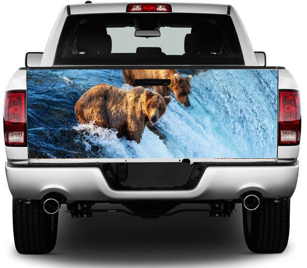 Brown Bears Fishing For Salmon Tailgate Wrap Vinyl Graphic Decal Sticker