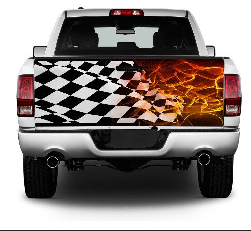 Checkered Flag On Fire Wrap Vinyl Graphic Decal Sticker
