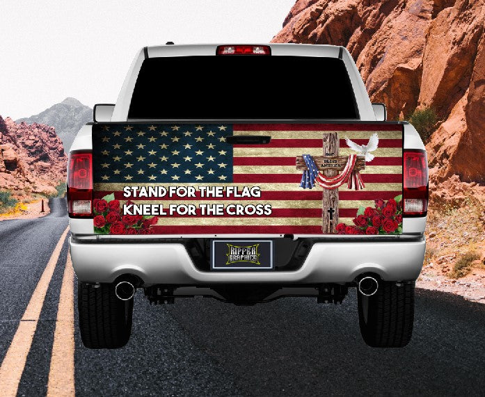 Stand For The Flag Kneel For The Cross Tailgate Wrap Vinyl Graphic Decal Sticker