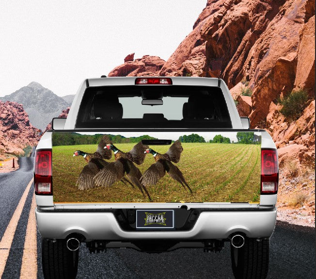 Ringneck Pheasants Flying Tailgate Wrap Vinyl Graphic Decal Sticker